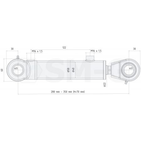 POLSKI SIŁOWNIK HYDRAULICZNY CYLINDER 40x22 SKOK 70 2-STR L=280 SKRAW-MET